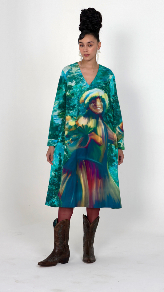 Girl in the wood dress